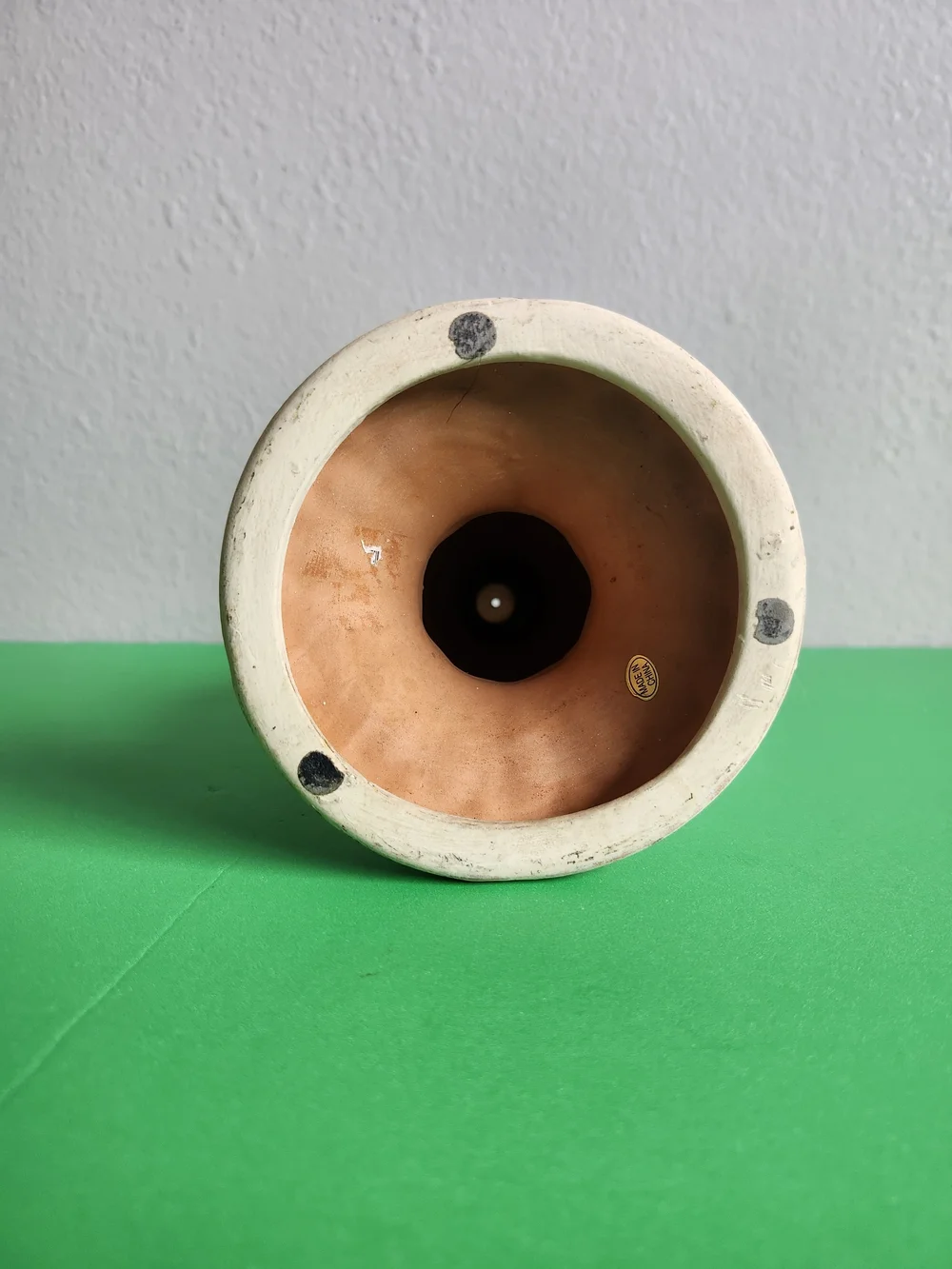 Vintage  Distressed Ceramic Spiral Twist Candlestick Holder Terracotta Brass
